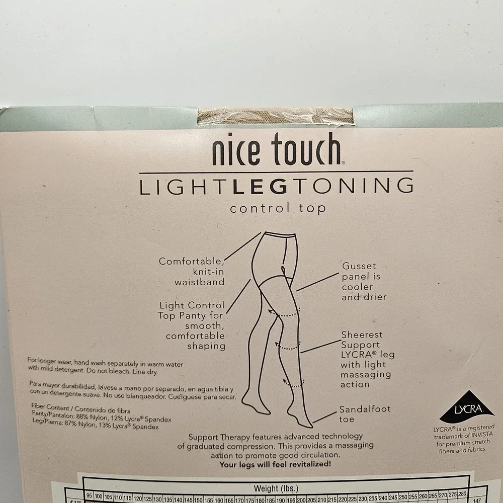 Nice Touch Light Leg Toning Control Top Sandalfoot Pantyhose Driftwood Size D